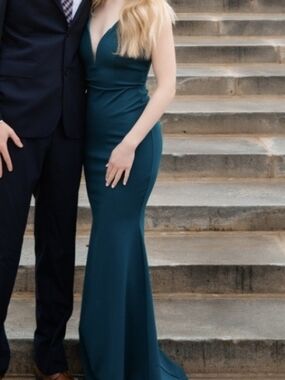 Windsor Teal Fitted V-Neck Mermaid Maxi Dress